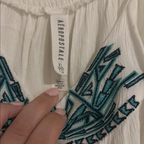 Aeropostale White Tank Top with Blue Pattern - Picture 2 of 4